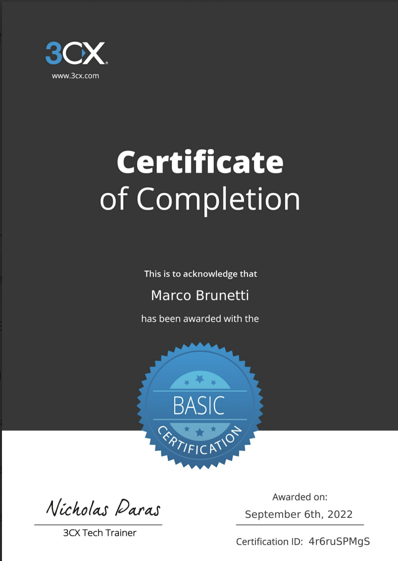 Certificato 3CX Basic